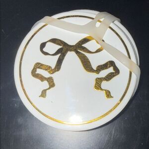 Harman Ceramic White with Bow Accent Coasters Set of Four!